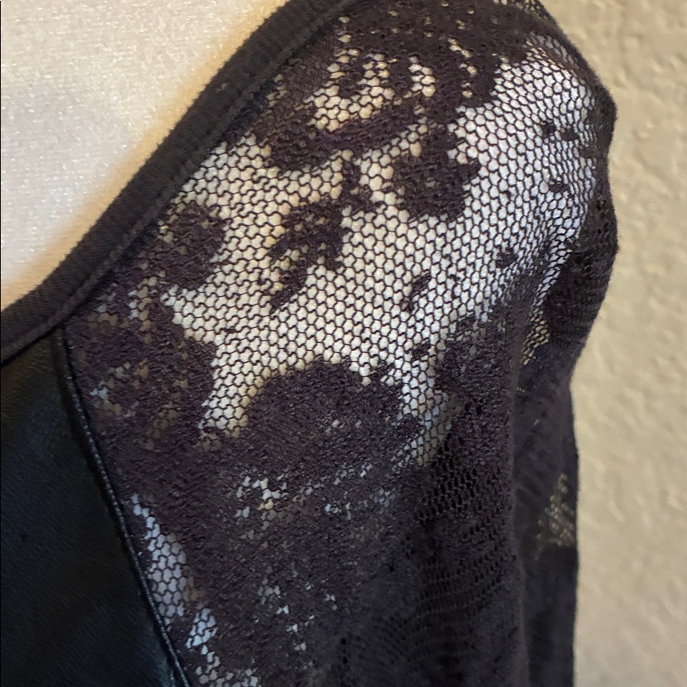 Hem and Thread faux leather top with lace sleeves. EUC - Picture 4 of 8